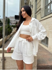 Мусліновий костюм із шортами молочного кольору 33677