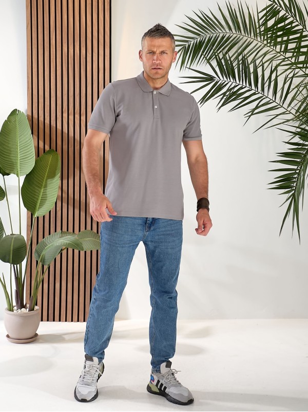 Чоловіча футболка-поло сiрого кольору 33691