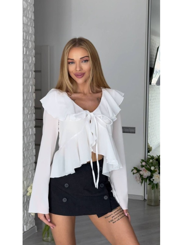 Жіноча блуза на зав'язках бiлого кольору 33716
