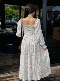 Муслинова сукня максi в квiтку молочного кольору 33721