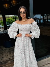 Муслинова сукня максi в квiтку молочного кольору 33721