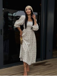 Муслинова сукня максi в букет молочного кольору 33722