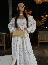 Муслинова сукня максi в букет молочного кольору 33722