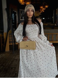 Муслинова сукня максi в букет молочного кольору 33722