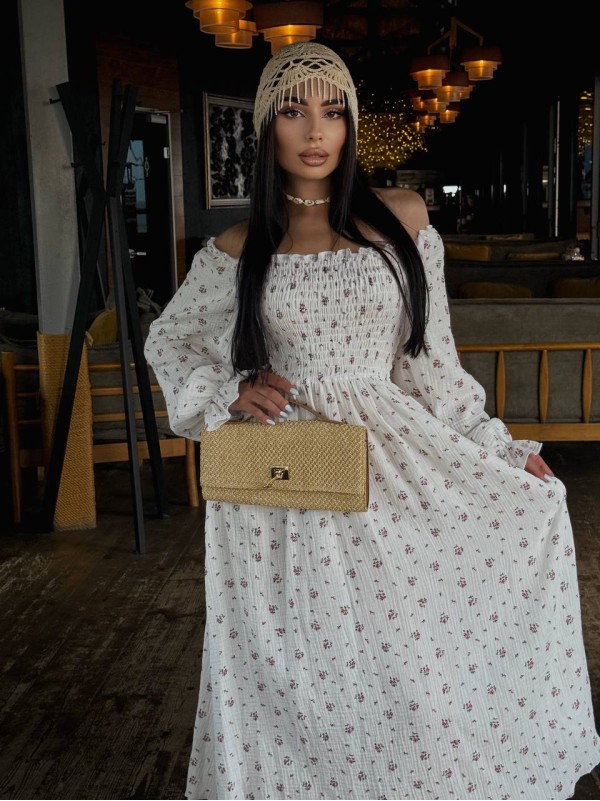 Муслинова сукня максi в букет молочного кольору 33722