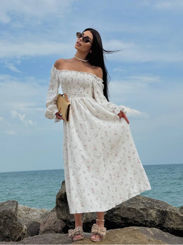 Муслинова сукня максi молочного кольору 33723