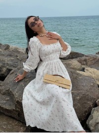 Муслинова сукня максi молочного кольору 33723