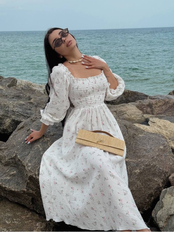 Муслинова сукня максi молочного кольору 33723