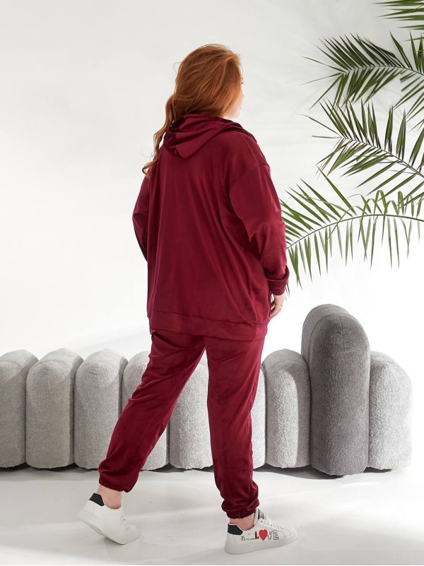 Велюровий жіночий костюм бордового кольору 33735