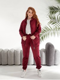 Велюровий жіночий костюм бордового кольору 33735