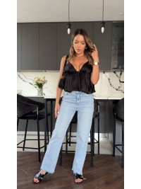 Вечірній жіночий топ з пишним низом чорного кольору 33742