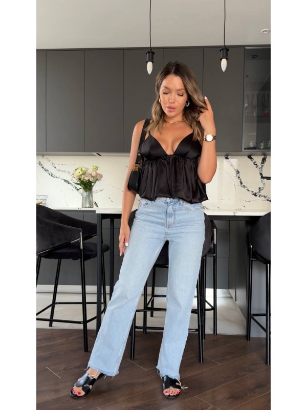 Вечірній жіночий топ з пишним низом чорного кольору 33742