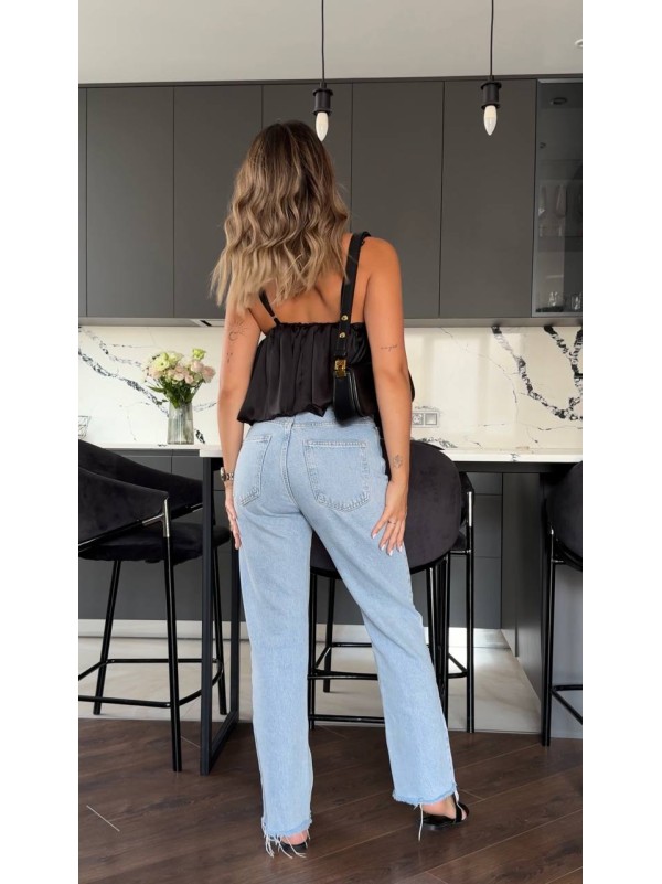 Вечірній жіночий топ з пишним низом чорного кольору 33742