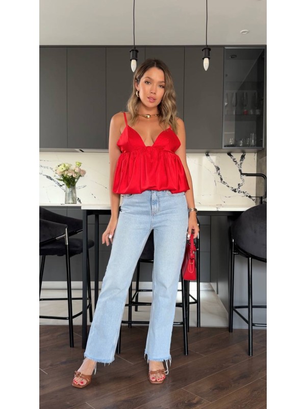 Вечірній жіночий топ з пишним низом червоного кольору 33743