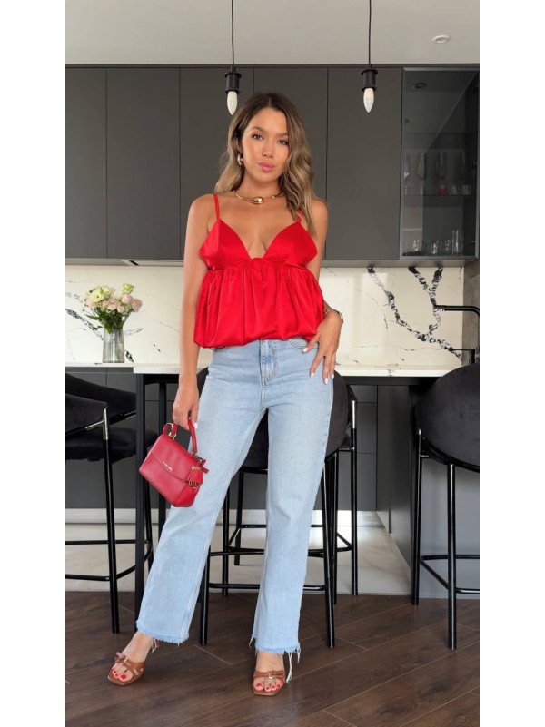 Вечірній жіночий топ з пишним низом червоного кольору 33743