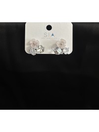 Сережки Квіточка з камінцями застібка - пусет срібного кольору 33744
