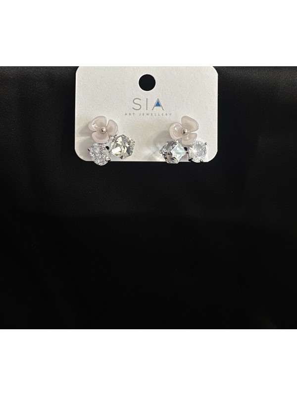 Сережки Квіточка з камінцями застібка - пусет срібного кольору 33744