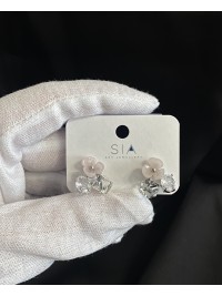 Сережки Квіточка з камінцями застібка - пусет срібного кольору 33744