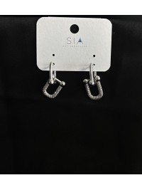 Сережки 2в1 з камінцями англійський замок срібного кольору 33745