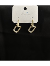 Сережки 2в1 з камінцями англійський замок золотого кольору 33746