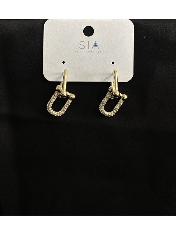 Сережки 2в1 з камінцями англійський замок золотого кольору 33746