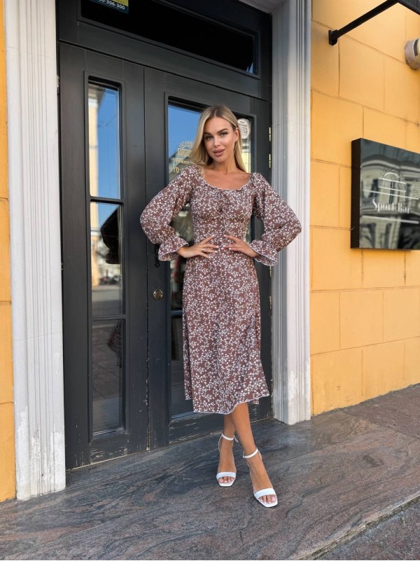 Універсальна сукня міді кавового кольору 33767