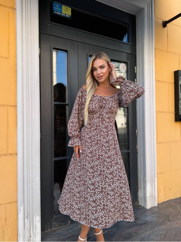 Універсальна сукня міді кавового кольору 33767