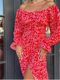 Універсальна сукня міді червоного кольору 33769