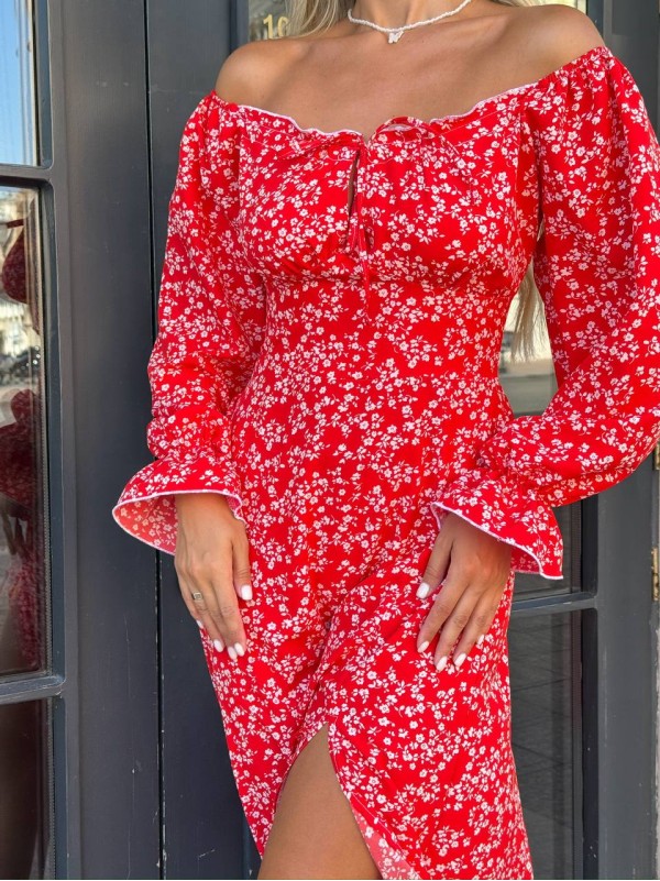 Універсальна сукня міді червоного кольору 33769