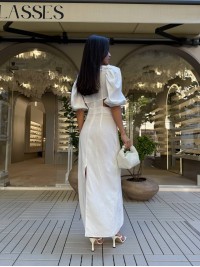 Довга лляна сукня молочного кольору 33776