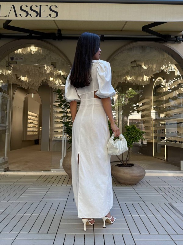 Довга лляна сукня молочного кольору 33776