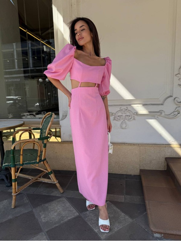 Довга лляна сукня рожевого кольору 33777