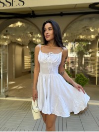 Сукня на бретельках міні білого кольору 33780