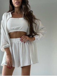 Літній жіночий костюм 3-ка молочного кольору 33791