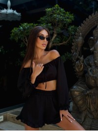 Жіночий костюм двійка топ+шорти чорного кольору 33797