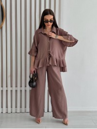 Жіночий костюм двійка кавового кольору 33804