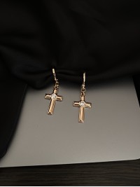 Сережки хрестики з камінчиком круглий замок золотого кольору 33805