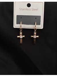 Сережки хрестики з камінчиком круглий замок золотого кольору 33805