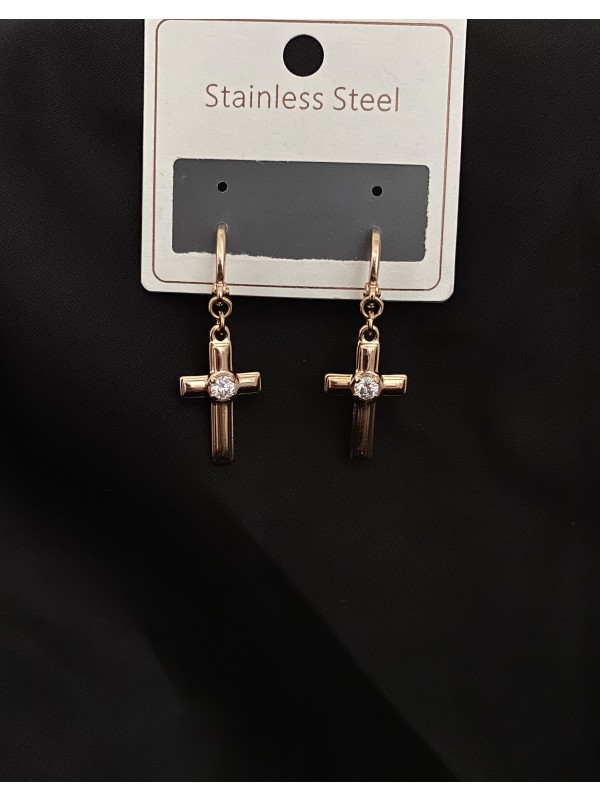 Сережки хрестики з камінчиком круглий замок золотого кольору 33805