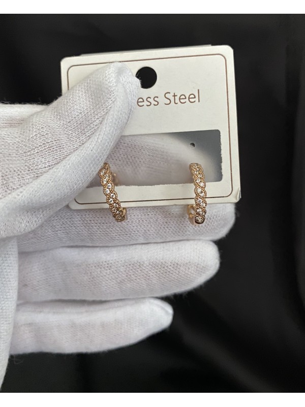 Сережки кільця з камінням золотого кольору 33812