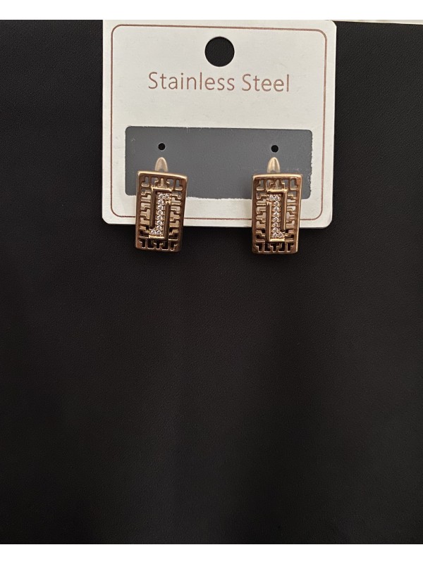 Прямокутні сережки англійський замок золотого кольору 33813