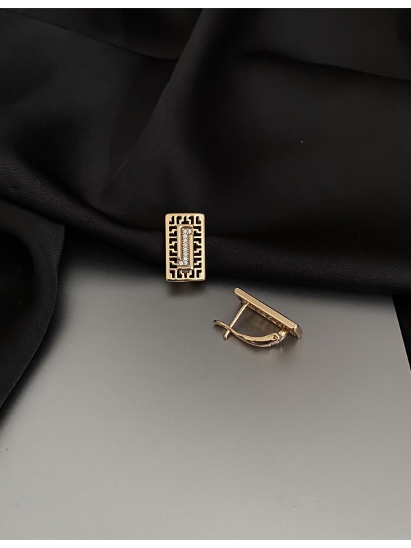 Прямокутні сережки англійський замок золотого кольору 33813