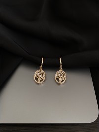 Сережки деревце з камінчиками круглий замок золотого кольору 33816