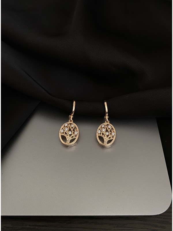 Сережки деревце з камінчиками круглий замок золотого кольору 33816