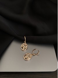 Сережки деревце з камінчиками круглий замок золотого кольору 33816