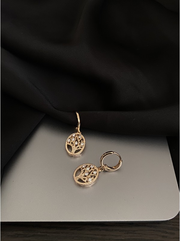 Сережки деревце з камінчиками круглий замок золотого кольору 33816