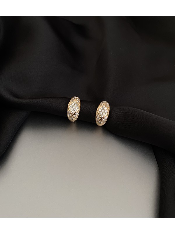 Сережки з камінчиками круглий замок золотого кольору 33818