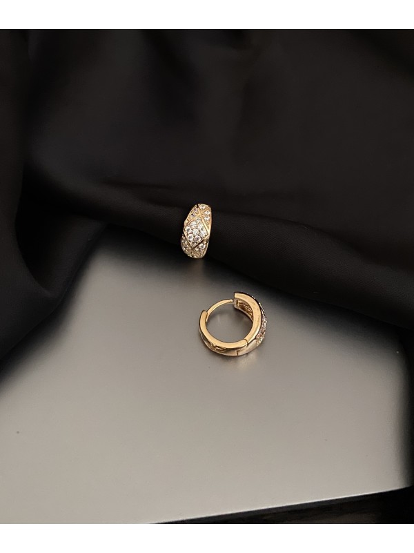 Сережки з камінчиками круглий замок золотого кольору 33818