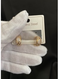 Сережки з камінчиками круглий замок золотого кольору 33818