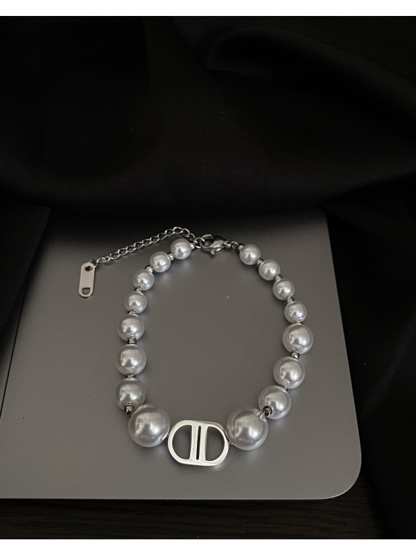 Жіночий браслет з перлинами замок карабін срібного кольору 33819